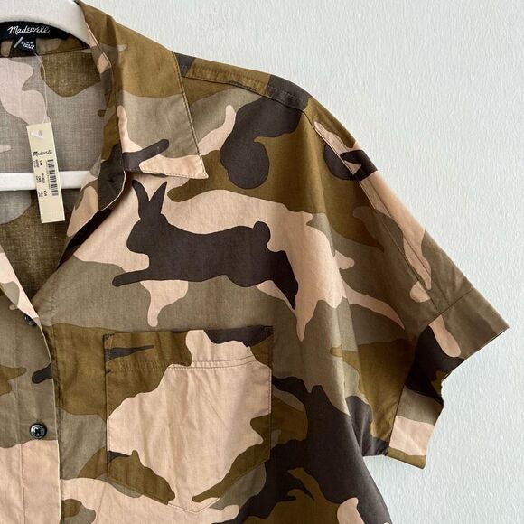 Madewell Cottontail Camo Short Sleeve Button Tie Front Shirt Womens XXS NWT - Picture 3 of 9